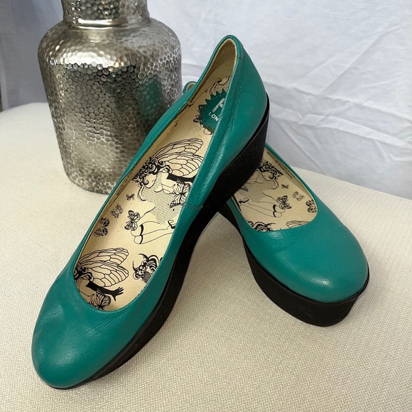 Fly London Shoes - Fly London turquoise leather, platform wedge flats size 40